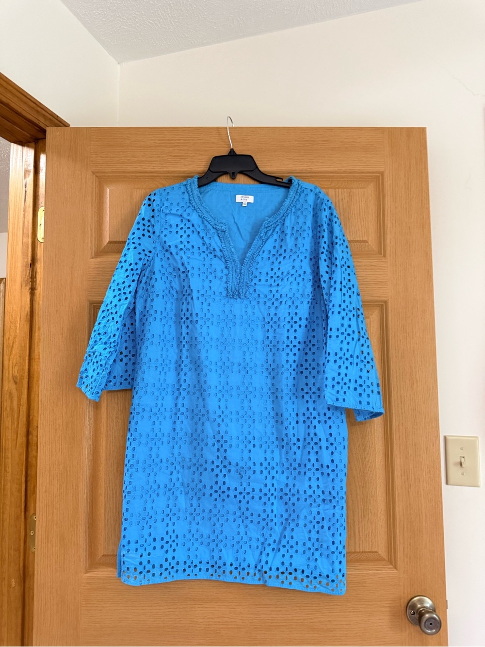 crown & ivy Vibrant Blue Eyelet Midi Tunic Dress